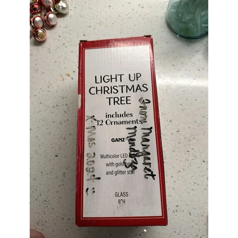 Ganz Light Up Glass Christmas Tree w/ 12 Ornaments NIB LED Holiday Decor 5